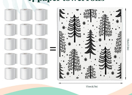 LARTSFRO Christmas Pine Tree Swedish Dishcloths for Kitchen, Swedish Dish Cloths for Pine Tree, Black and White Christmas Towels, 4 Pack for Papaya Reusable Paper Towels Washable, Sponge Cloths