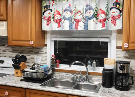Christmas Snowman Window Valance Rod Pocket Short Curtain Panels Winter Snowy Cardinal Pine Tree Branches Kitchen Valances Curtains, Retro Window Treatments Drapes for Living Room Bedroom 42x12in