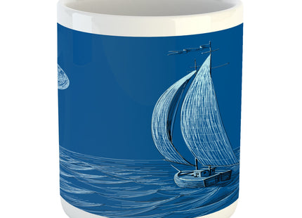 Ambesonne Sailboat Nautical Mug, Night Sea View Sail Boat in Moonlight Wavy Nautical Ship Illustration, Ceramic Coffee Mug Cup for Water Tea Drinks, 11 oz, Violet Blue