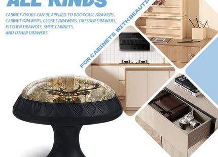 Cabinet Knobs Crystal,Deer Head in a Rustic Style on Dark - hued Wood Mushroom Drawer Hardware Cabinet Pulls for Home Decor,Dressers,Kitchens Bathroom with Screw 1 Pack