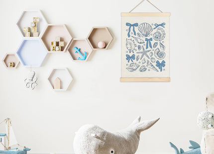LZYRF Coquette Blue Bow Beach Seashell Wall Art Poster Framed, Coastal Beachy Room Decor, Ocean Starfish Conch Shell Canvas Prints Wall Decor for Girls Bedroom Dorm Beach House, 12x16 Inch