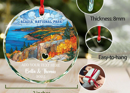 Acadia National Park Stained Glass Ornament, Maine Souvenir National Park Keepsake, Acadia Christmas Ornament Gifts for Maine Vacation, Customized Names & Text Travel Souvenir Ornaments 2026