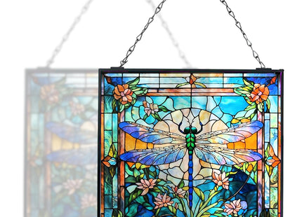 HFhyxin Dragonfly Stained Glass Window Hanging, 8" Stained Glass Dragonfly Sun Catcher for Windows, Suncatcher Panels for Women Christmas Thanksgiving Gift