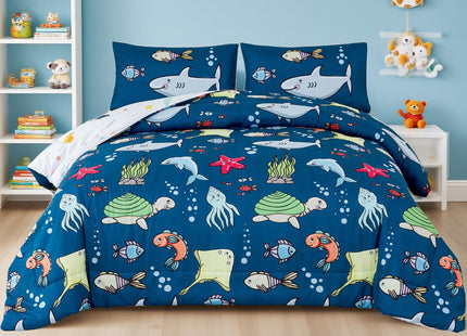 WINLIFE Shark Comforter Set Queen Size for Boys Teen Ocean Themed