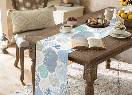 Nautical Coastal Table Runners Ocean Beach Coral Table Runners for Dining Room Starfish Blue Teal Dinner Runner Kitchen Indoor Outdoor Patio Party Decor, 13x72 Inch