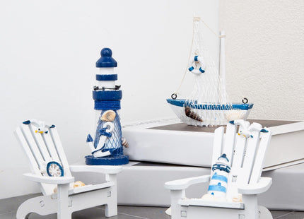JQAQJU 4" Wooden Beach Chair Lighthouse Sailboat, 4pcs Nautical Home Decor