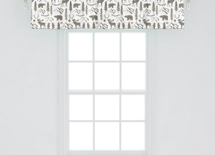 Ambesonne Northwoods Window Valance Pack of 2, Forest Elements with Bear Moose Trees and Mountains Wildlife Nature Theme, Rod Pocket Curtain Valances for Kitchen Bedroom, 54" X 12", Taupe White
