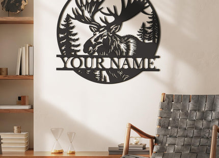 Personalized Metal Moose Sign, Moose Wall Art Decor, Hunter and Hunting Gift, Custom Cabin Name Sign, Man Cave Decor, Housewarming (Style-4)