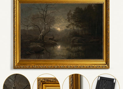 Gold Framed Forest Deer Wall Art Wildlife Landscape Canvas Print 12x16inch