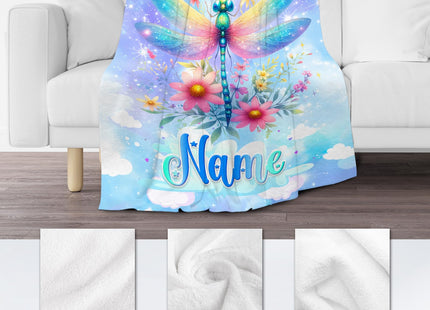 COOPASIA Dragonfly Gifts, Personalized Blanket for Girls Women, Custom Warm Flannel Kids Throw Dragonfly Decor for Couch