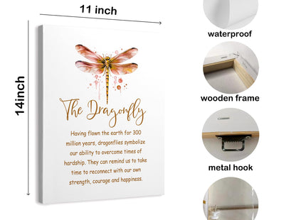 WODMIS Inspirational Dragonfly Wall Art, Framed Canvas Wall Decor, Orange Dragonfly Motivational Home Decor for Bedroom, Bathroom, Office 11x14