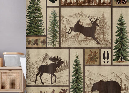 Torich Rustic Cabin Shower Curtain for Bathroom, Forest Bear Deer Wildlife Country Bath Curtains, Hunting Camping Waterproof Fabric Bathroom Accessories Set, 69x78 inch with Hooks