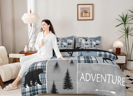 Erosebridal Bear Twin Bedding Set 7 Pieces, 1 Deer Moose Comforter,1 Rustic