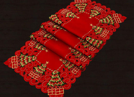 Grelucgo Embroidered Christmas Holiday Holly Tree Table Runner, Dresser Scarf, Rectangular 16 x 72 Inch