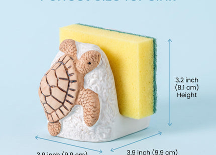 Ceramic Sea Turtle Sponge Holder White Coastal Kitchen Sink Caddy Organizer