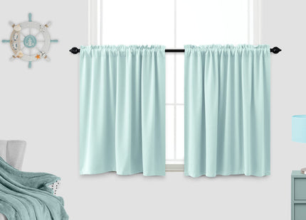 KOUFALL Aqua Curtains for Kitchen Window, Coastal Summer Beach Decor Light Blocking Blackout Bathroom Curtain for Small Windows, 24 Inch Length, Mint Green