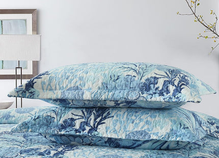Autumn Dream Cotton Coastal Bedspread Quilt Sets Reversible Bedding Coverlet Sets Comforters, Fairytale Seaweed Blue Bedspread, Blue Ocean, Queen Size