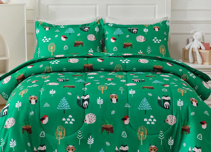 CIMVI Twin Comforter Set Kids Green Forest Animal Themed Bedding for Boys