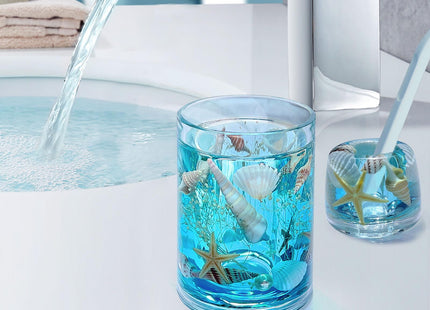 FONMY Toothbrush Holder-Acrylic w/Nature Seashell Handmade SeascapeTooth Paster Cup Mouthwash Cup Makeup Brushes Holder for Bathroom Vanity Countertops Office Unique Gifts and Home Decor.,Sea Blue