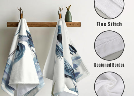 Blue Heron Coastal Hand Towels Set of 2 Summer Nautical Ocean Beach Themed Kitchen Towels Sea Bird Pelican Dish Towel Soft Absorbent Guest Fingertip Cotton Bath Towel for Bathroom Kitchen Decor