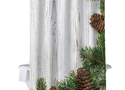 JasmineM Fabric Shower Curtain with Hooks, Tropical Pinecone Wood, Waterproof & Washable Bathroom Curtains, 60 x 72 inch, Rustic Wooden Barn