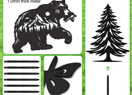 Riletese Bear Garden Stake Outdoor Yard Decor – Set of 4 Metal Black Lawn Ornament, Cute Bear Lover Gift for Women Men, Weather-Resistant Bear Silhouette Statues Yard Art for Patio