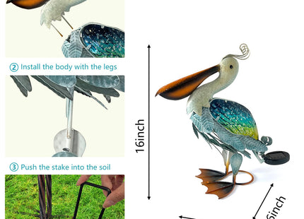 HONGLAND Solar Metal Pelican Statues Garden Sculpture & Statues, 17 Inch Glass Outdoor Pelican Yard Art Coastal Ocean Bird Decor Lawn Ornament for Backyard Porch Patio Decor