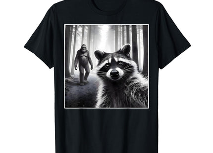 Scared Raccoon Selfie with Sasquatch Bigfoot Funny Raccoon T-Shirt