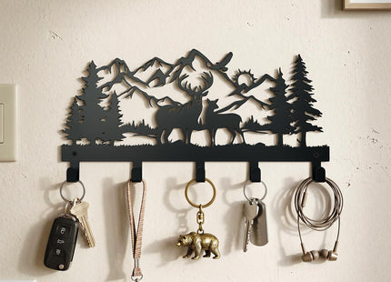 Metal Key Holder Wall Mount, Deer Antler Key Hooks, Rustic Cabin Decor