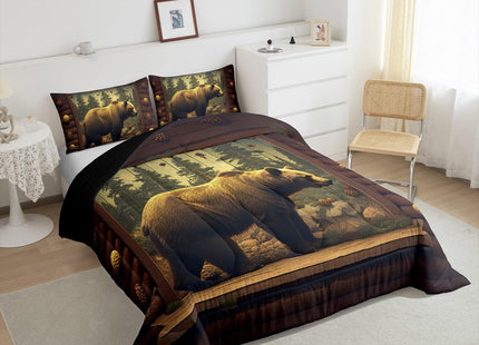 jejeloiu Kids Bear Comforter Twin Size Wild Animal Duvet Quilt for Boys Girls Teens Bedroom Decor Rustic Cabin Country Bedding Set Breathable Soft Lightweight Microfiber Women Men with 1 Pillow Case