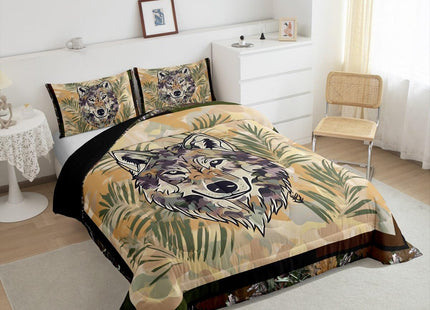 Erosebridal Fox Comforter Set Twin Size Woodland Camo Down Comforter Army Green Camouflage Wild Animal Bedding Set for Boys Teen Men,Wildlife Nature Tree Branch Quilt Duvet with 1 Pillow Case