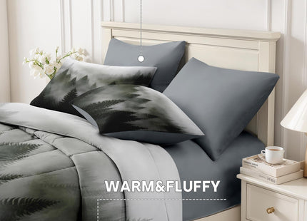 Nesker Queen Comforter Set with Sheets, 7 Pieces Mountain Forest Bedding