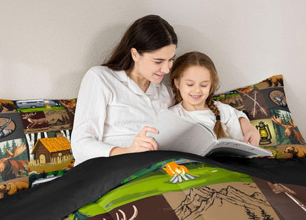 Bear Deer Moose Comforter Set Twin Rustic Farmhouse Camping Bedding Set For Adults Men Retro Camper Car Quilt Duvet For Cabin Lodge,Summer Camp House Pine Tree Woodland Animal Arrow Comforter 2 Pcs