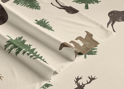 Wake In Cloud - Cabin Bed Sheets, 4-Piece Sheet Set, Rustic Lodge Western Country Bear Deer Wildlife Forest Theme Bedding, Deep Pocket, Green Brown, Queen Size