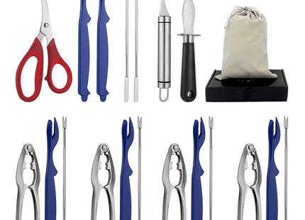 Seafood Tools Set Includes 4 Crab Crackers 6 Seafood Fork 6 Lobster Crackers 1 Seafood Scissors 1 Oyster Knife 1 Shrimp Cleaning Tool-Nutcracker Set（19 Piece ）