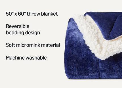 Amazon Basics Reversible Sherpa Throw Blanket, Warm for Bed and Couch, 50"x60", Navy