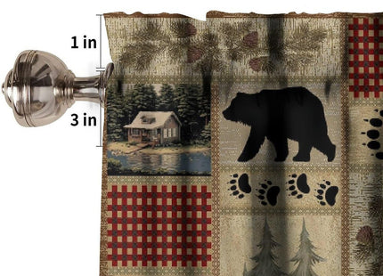 Rustic Moose Deer Valance, Vintage Cottage Country Style Pine Tree Elk Windows Valance Curtain for Kitchen Bedroom Living Room, One Panel 54x18in