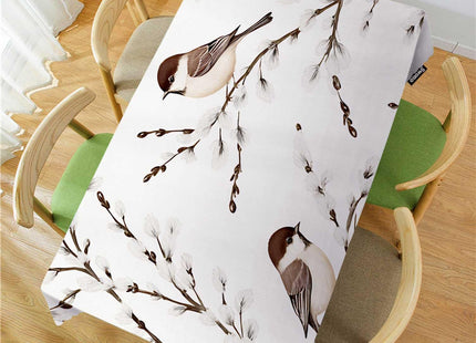 Swono Bird Tablecloth Willow Branches and Birds Chickadee Decorative Oblong Table Cover for Kitchen, Dining, Party Banquet and Holiday Tablecloth, 52x70 Inch(4-6 Seats)