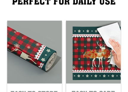 Christmas Elk Snowflakes Placemats Set of 4 for Dining Table,Xmas Reindeer Red Green Buffalo Plaid Washable Table Mats Placemats for Winter Kitchen Holiday Coffee Place Mat 18 x12 Inch