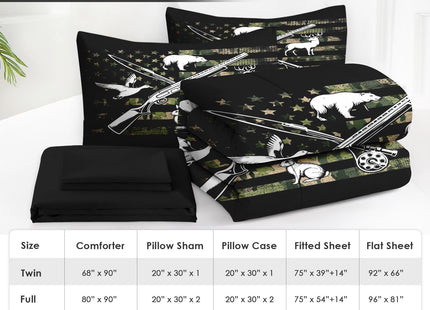 WeCozy Twin Comforter Set with Sheets, 5 Pieces Hunting Fishing Bedding
