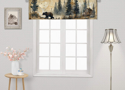 ZYQENGIMGA Rustic Cabin Bear Valance Curtains for Kitchen Farm Wildlife Vintage Camping Country Nature Window Valances for Kitchen Bedroom Bathroom Living Room 54 x 18 Inch, 1 Panel