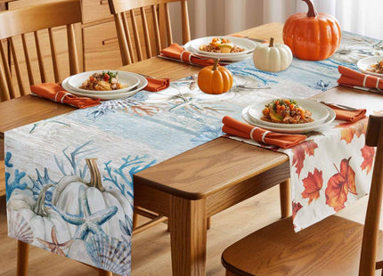 Boanket Blue Coastal Fall Table Runner - 36 Inch Long, Thanksgiving Pumpkins Kitchen Dining Table Runner Dresser Scarves, Starfish Coral Farmhouse Decor for Coffee Tables Wedding Party Banquet