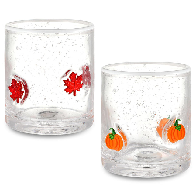 Mimorou 2 Pcs 14 Oz Fall Icon Juice Glass, Pumpkin Maple Leaf Themed