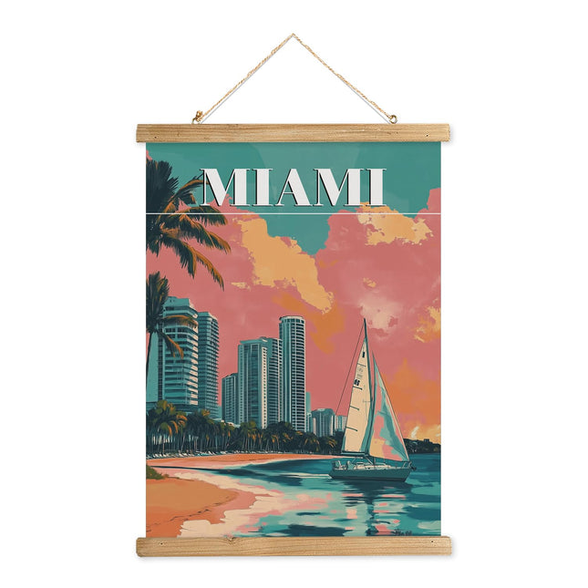 WREVERW Vintage Miami Wall Art Poster, Coastal Canvas Print