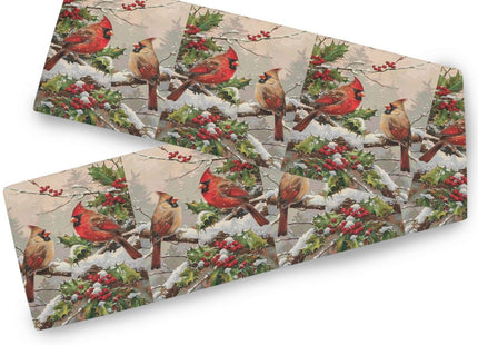 Pfrewn Winter Cardinal Bird Table Runner 13x70 Inches Double Sided Holly Berry Branches Snow Table Runners Cloth Washable Merry Christmas Kitchen Dining Fabric for Holiday Party Home Xmas Decorations