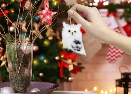Asodomo 4Pcs Owl White Black Furry Christmas Ornament, Christmas Style Cute Owl Model Tree Decor Fluffy Baby Owl Christmas Ornament