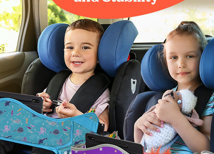 PILLANI Kids Travel Tray for Car - Carseat Tray for Toddler, Road Trip Must Haves with Cup Holder & Drawing Board - Toddler Airplane Travel Essentials for Girls - Car Accessories for Kids