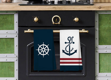 Liosei Nautical Hand Kitchen Towels, Boat Accessories,Nautical Bathroom Decor, Navy Blue Coastal Sailboat Dishtowels, Anchor Dish Towels Decoration 16 x 24 Inch Set of 4