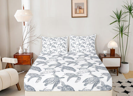 Erosebridal Tortoise Fitted Sheet Deep Pocket for Kids Boys Girls Sea Turtle Bedding Set Ocean Life Animal Sheet Set Twin Size Underwater Oasis Bottom Sheet for Teens Adult, Grey with 1 Pillow Case