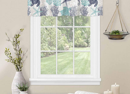 SODIKA Kitchen Curtain Valance for Windows Nautical Theme Sea Turtle Coral 1 Panel, 54 x 18 Inch Rod Pocket Valance Window Treatments Short Curtains for Bathroom Bedroom